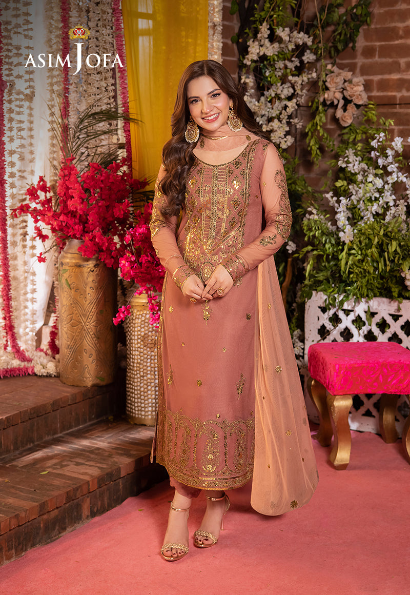 Asim Jofa Jag Mag Pret Ajmjb-25 Embroidered Net Stitched 3 Pcs