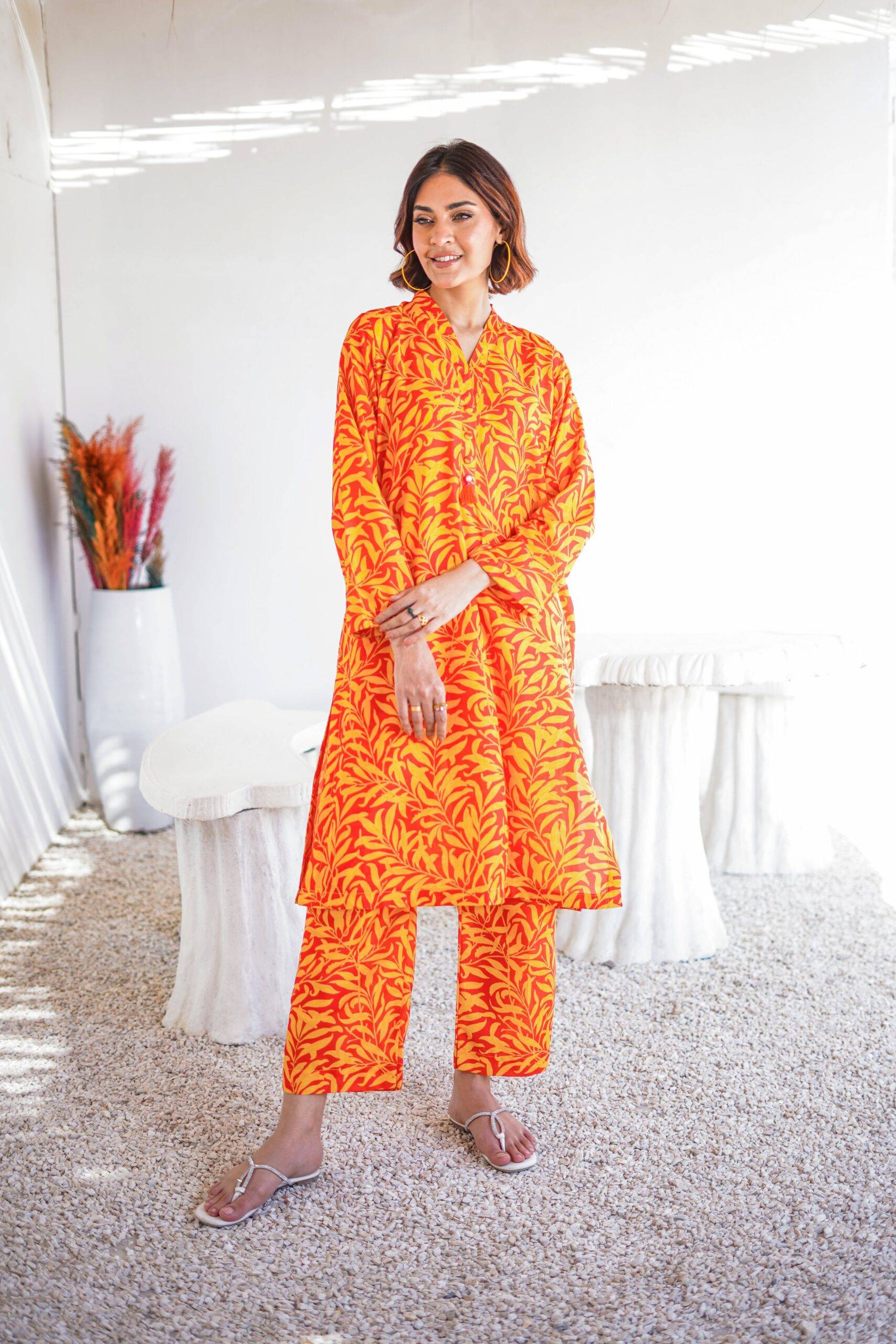 Suitsu Stitched Summer Co Ords Set Drop-1 Collection'2025-Fiery Bloom