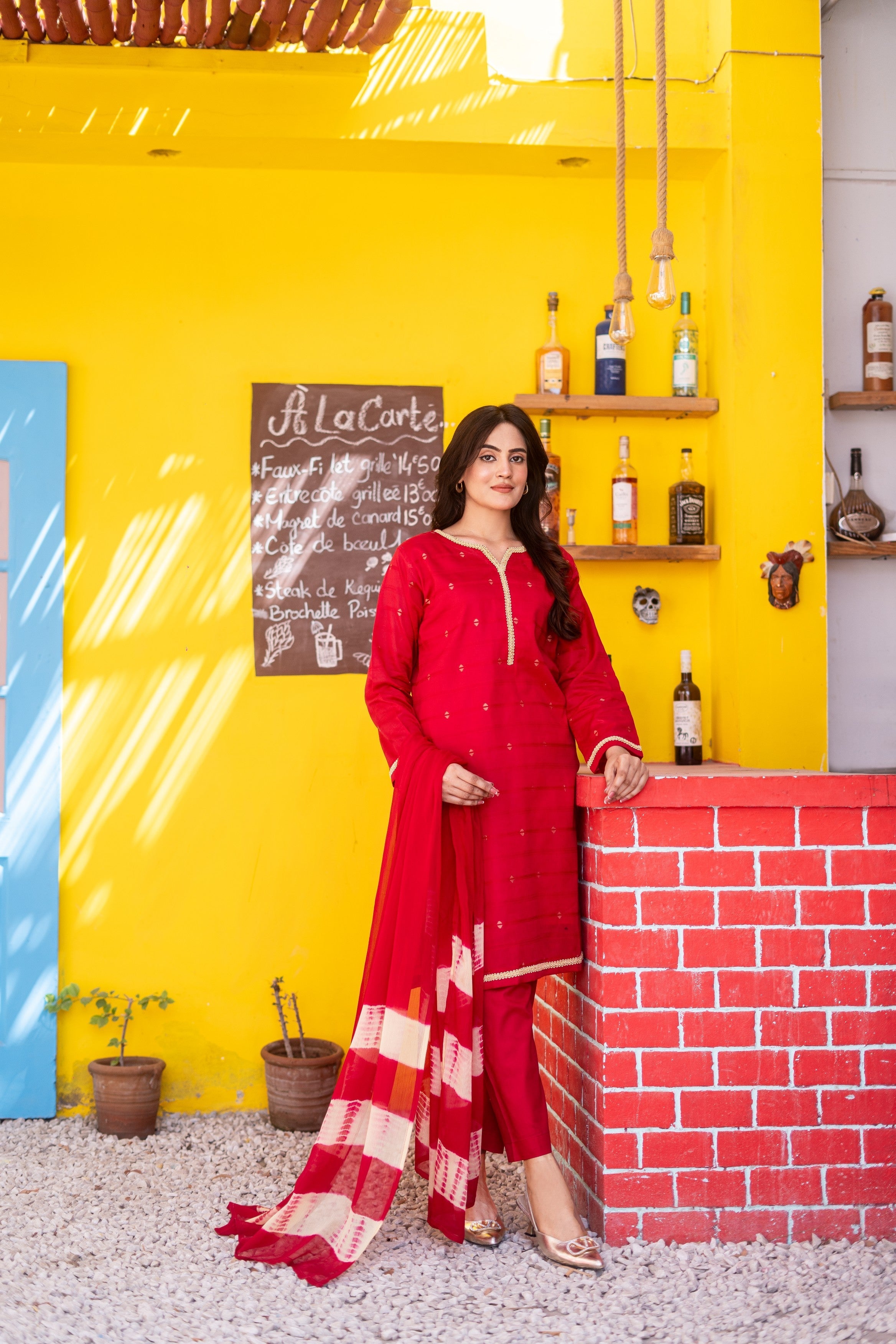 Dressline Ziya Premium Stitched 3 Piece Bindhi Broshia Lawn Suit With Chiffon Dupatta Al Umer Textile