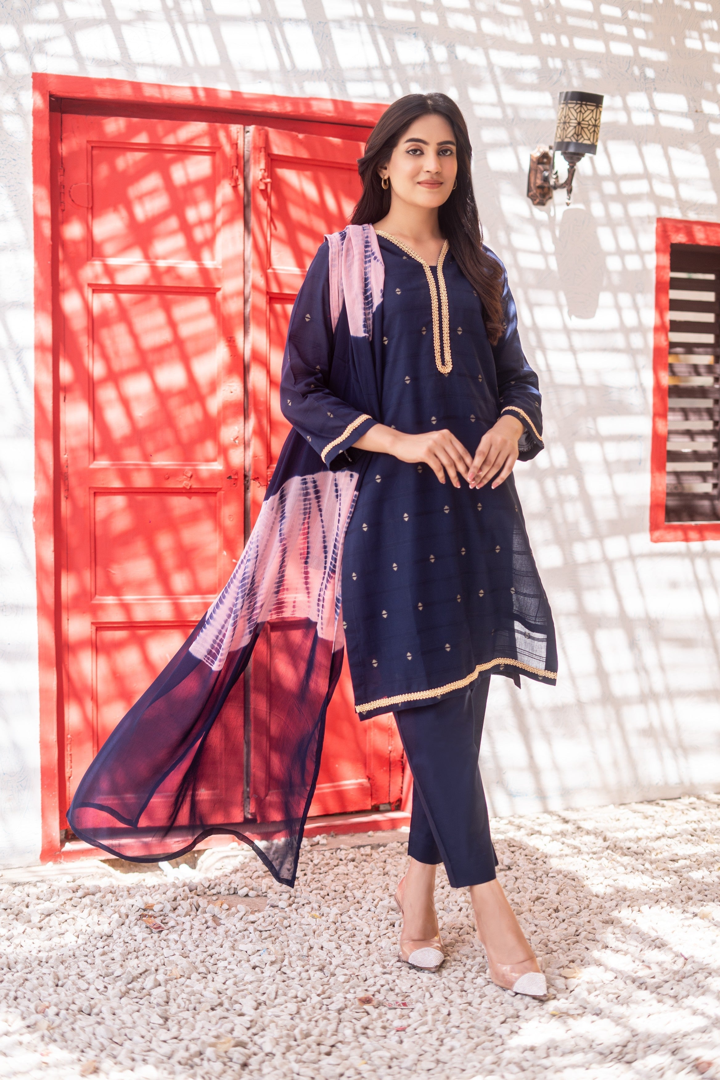 Dressline Ziya Premium Stitched 3 Piece Bindhi Broshia Lawn Suit With Chiffon Dupatta Al Umer Textile