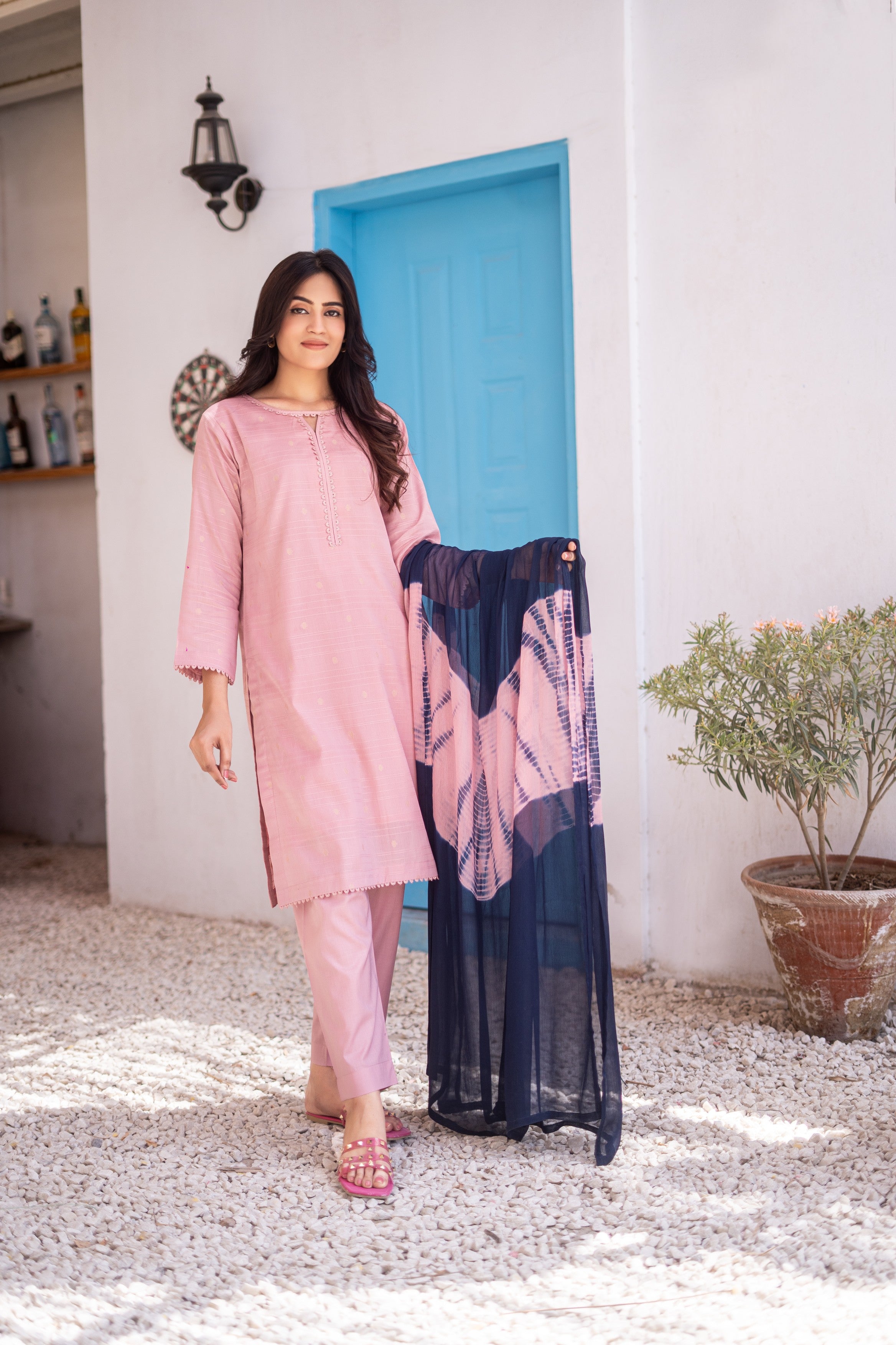 Dressline Ziya Premium Stitched 3 Piece Bindhi Broshia Lawn Suit With Chiffon Dupatta Al Umer Textile