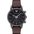 EMPORIO ARMANI Black Dial Brown Leather Strap Chronograph Watch For Gents - AR1919