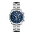 EMPORIO ARMANI Zeta Silver Stainless Steel Blue Dial Quartz Watch for Gents- EMPORIO ARMANI AR 1974