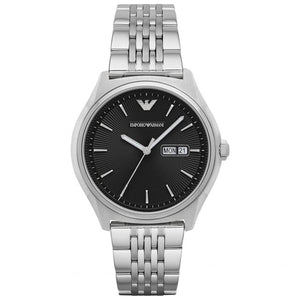 EMPORIO ARMANI Zeta Silver Stainless Steel Black Dial Quartz Watch for Gents - AR1977