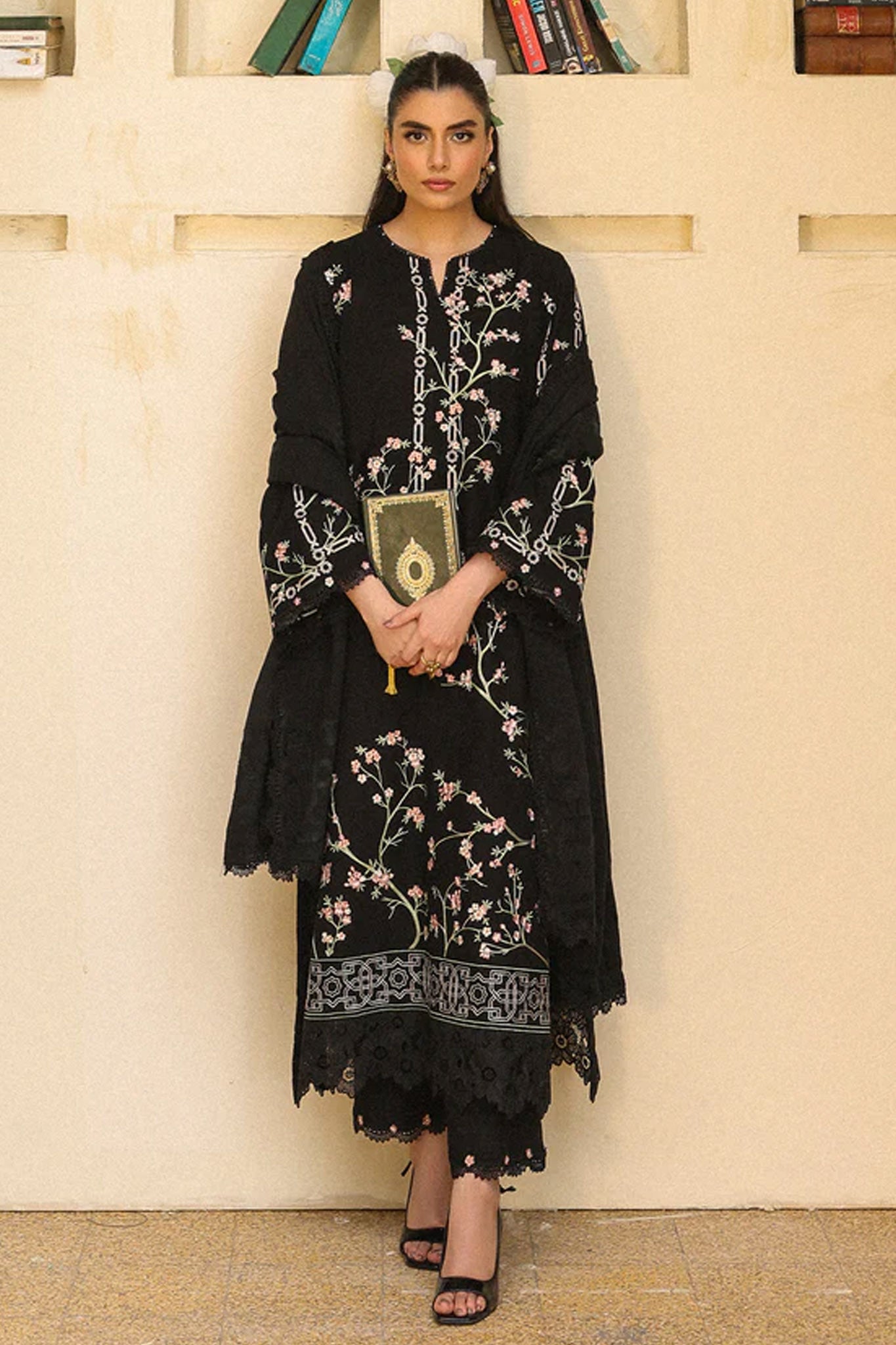 Sahar Unstitched 3 Piece Emb Khaddar Winter Suit-AW2-25-02-Moonlit Noir