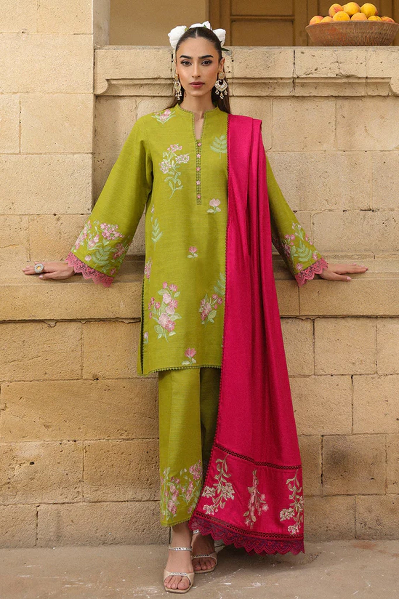 Sahar Unstitched 3 Piece Emb Khaddar Winter Suit-AW2-25-04-Fuchsia Sage
