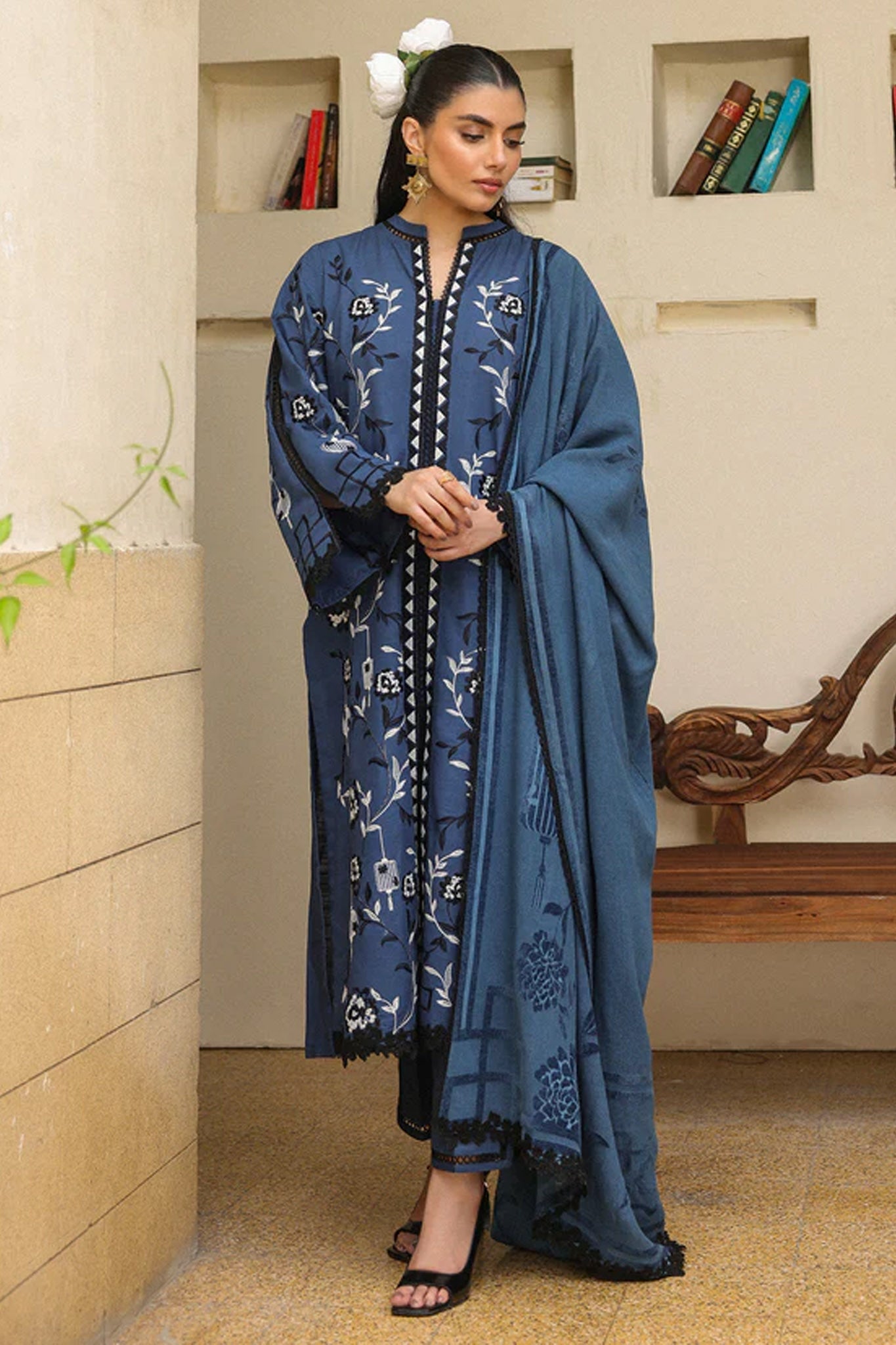 Sahar Unstitched 3 Piece Emb Khaddar Winter Collection'2025-AW2-25-05-Azure Ash