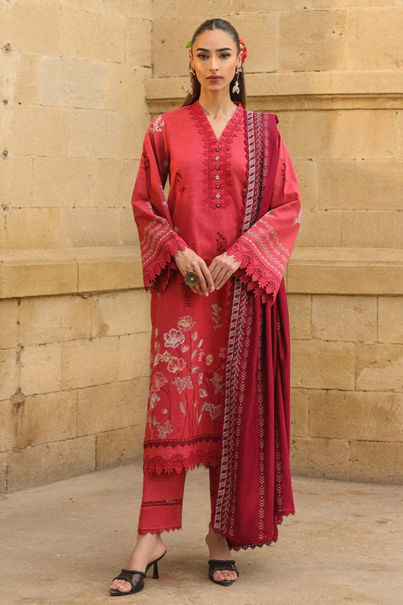 Sahar Unstitched 3 Piece Emb Khaddar Winter Collection'2025-AW2-25-07-Vermilion Glow