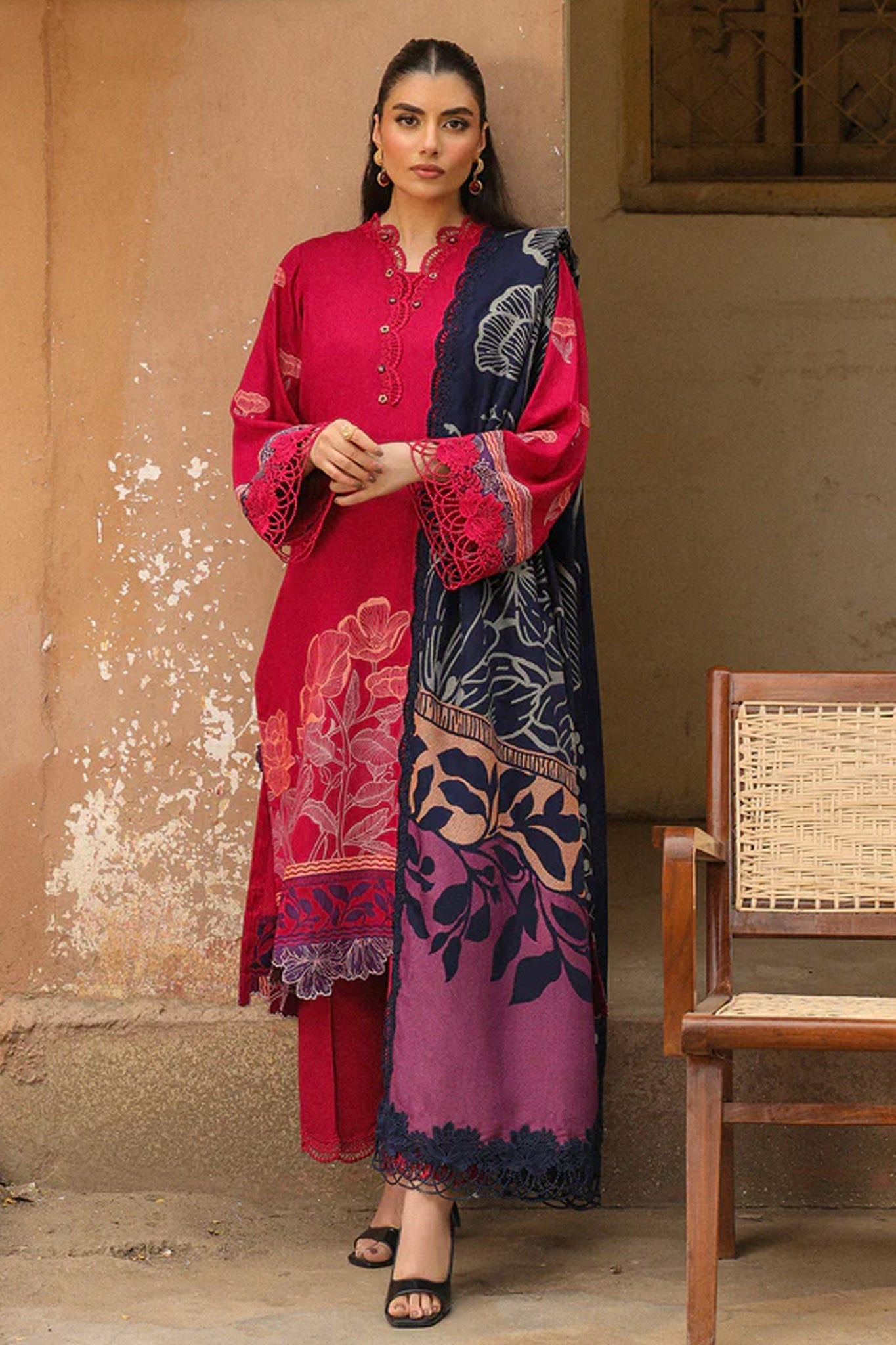 Sahar Unstitched 3 Piece Dyed Jacquard Winter Suit-AW2-25-14-Pink Horizon