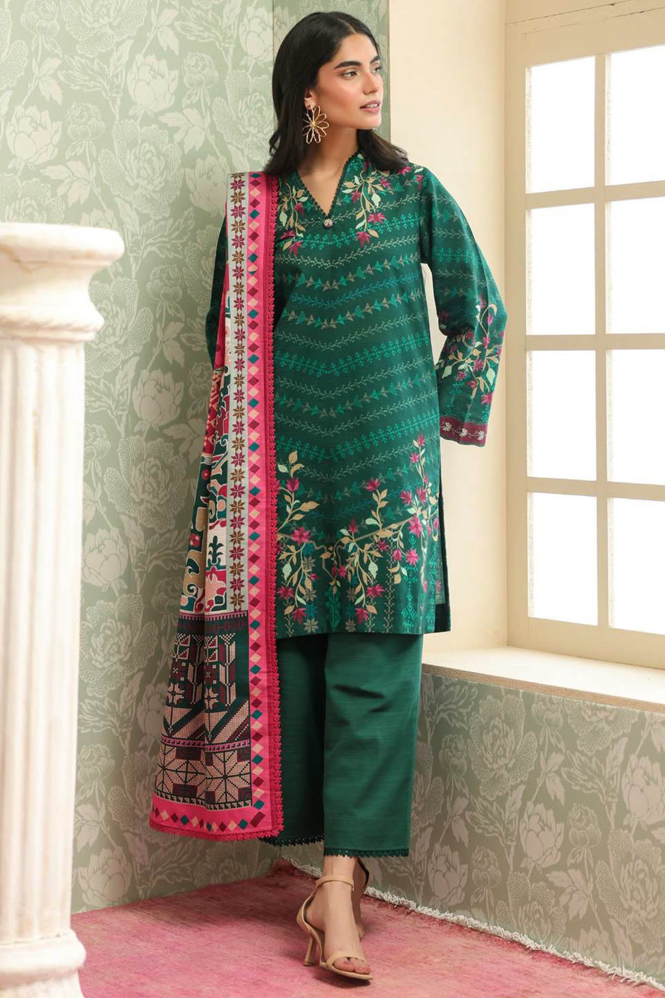 Sahar Unstitched 3 Piece Printed Khaddar Suit-AW2-25-18-Eternal Emerald