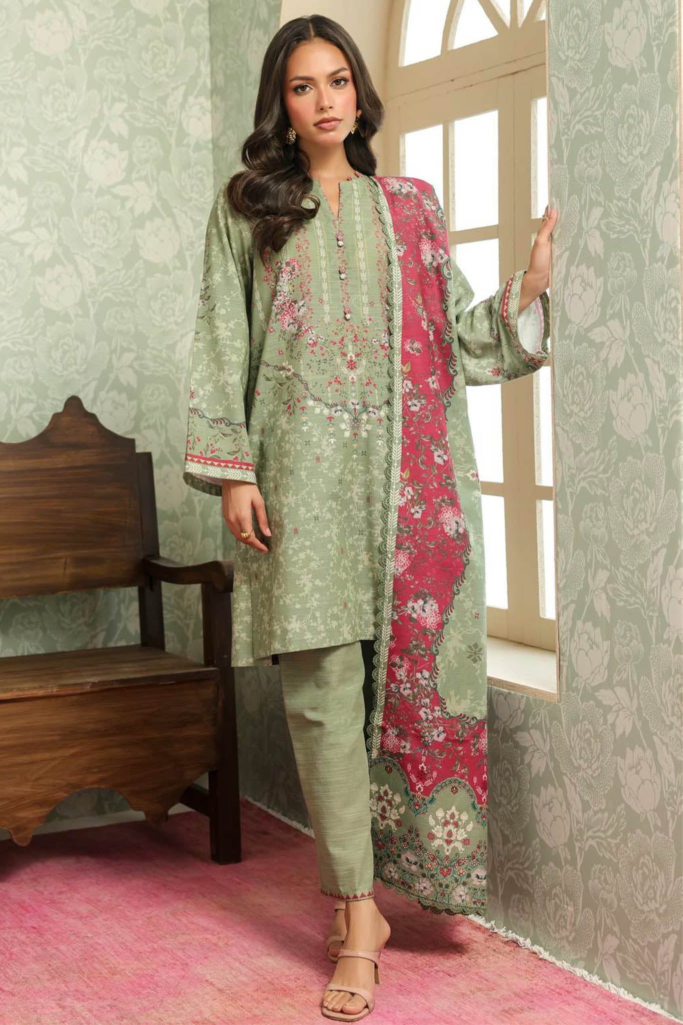 Sahar Unstitched 3 Piece Printed Khaddar Suit-AW2-25-19-Rose Meadow