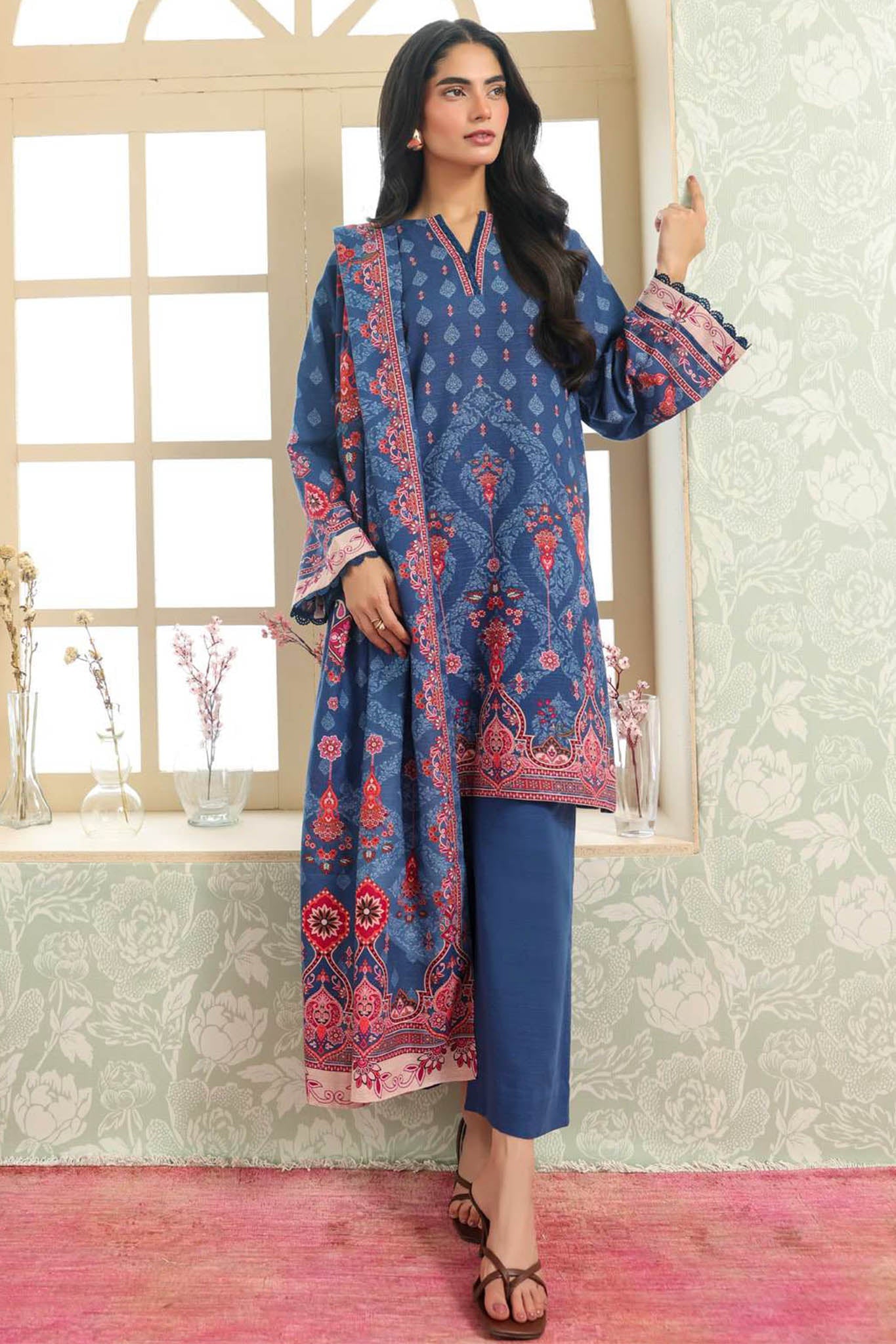 Sahar Unstitched 3 Piece Printed Khaddar Suit-AW2-25-20-Royal Midnight