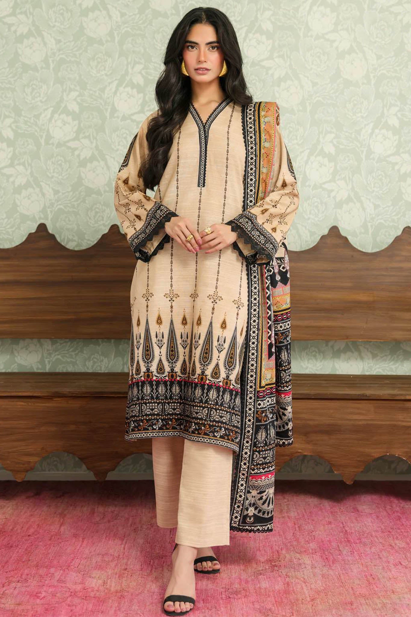 Sahar Unstitched 3 Piece Printed Khaddar Suit-AW2-25-21-Ornate Desert