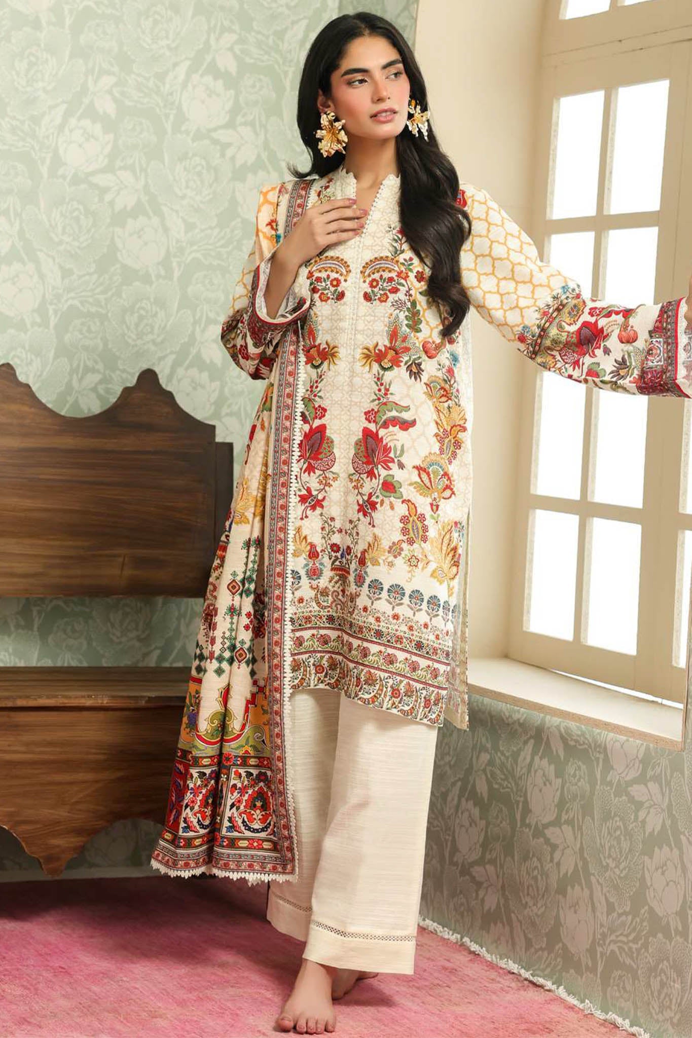 Sahar Unstitched 3 Piece Printed Khaddar Collection'2025-AW2-25-24-Ivory Camellia