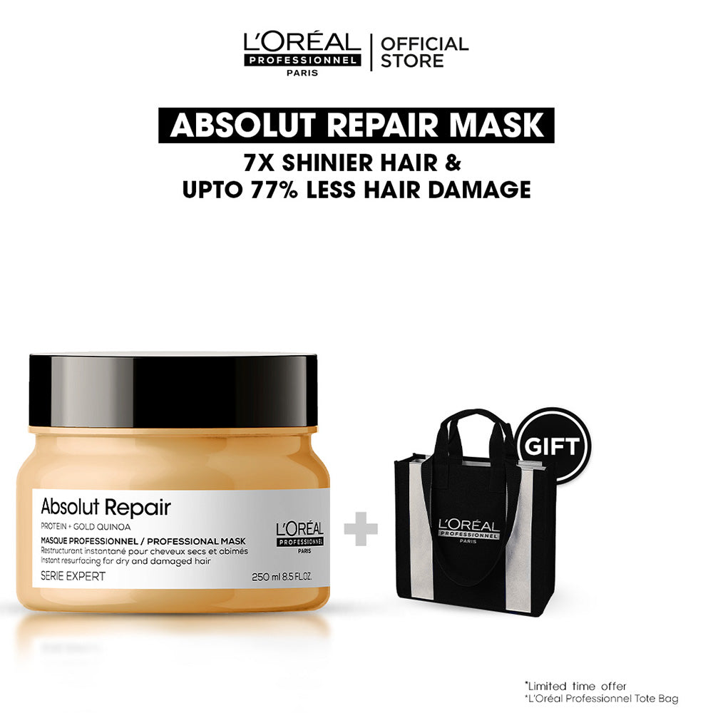 L'Oreal Professional - Serie Expert Absolute Repair Mask 250 ML - For Dry & Damaged Hair with Free ToteBag