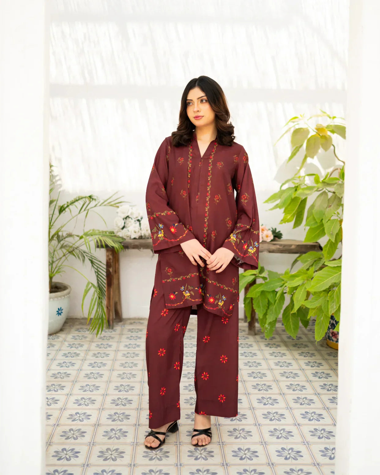 Zauk Stitched Co Ords - Cherry Charm