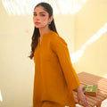 Zauk Stitched 2 Piece Collection-Mustard Two Piece Dress