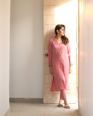 Zauk Stitched 2 Piece Collection-Flamingo Pink Two Piece Dress