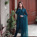 Zauk Stitched 3 Piece Collection-Teal Blue Three Piece Dress