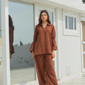 Zauk Stitched 2 Piece Collection-Brown Two Piece Dress