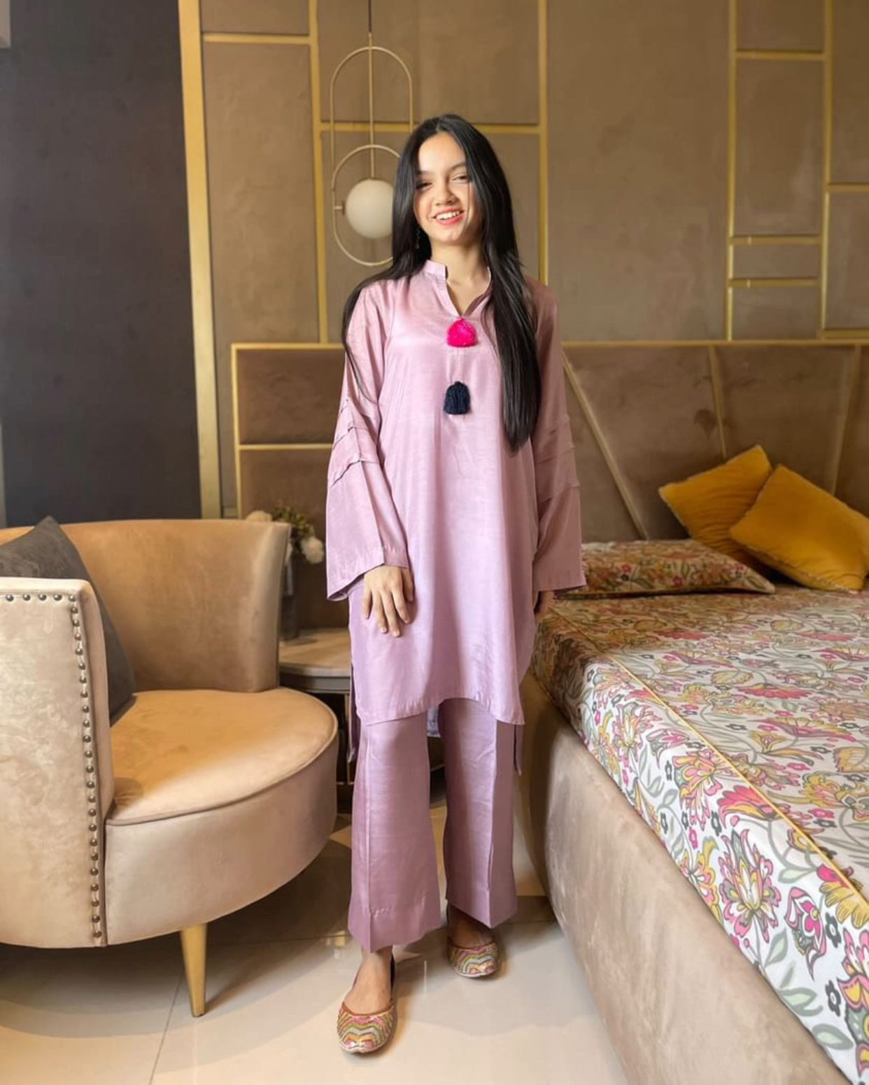 Zauk Stitched 2 Piece Collection-Lilac Two Piece Dress