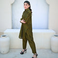 Zauk Stitched 2 Piece Collection-Moss Green Two Piece Dress