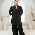 Zauk Stitched 2 Piece Collection-Sable Black Farshi Shalwar Set