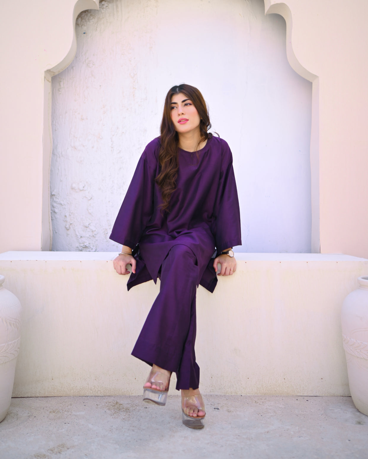 Zauk Stitched 2 Piece Collection-Deep Violet Two Piece Dress