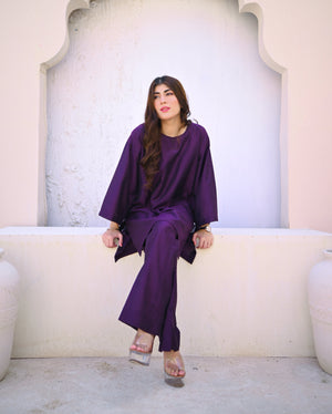 Zauk Stitched 2 Piece Collection-Deep Violet Two Piece Dress