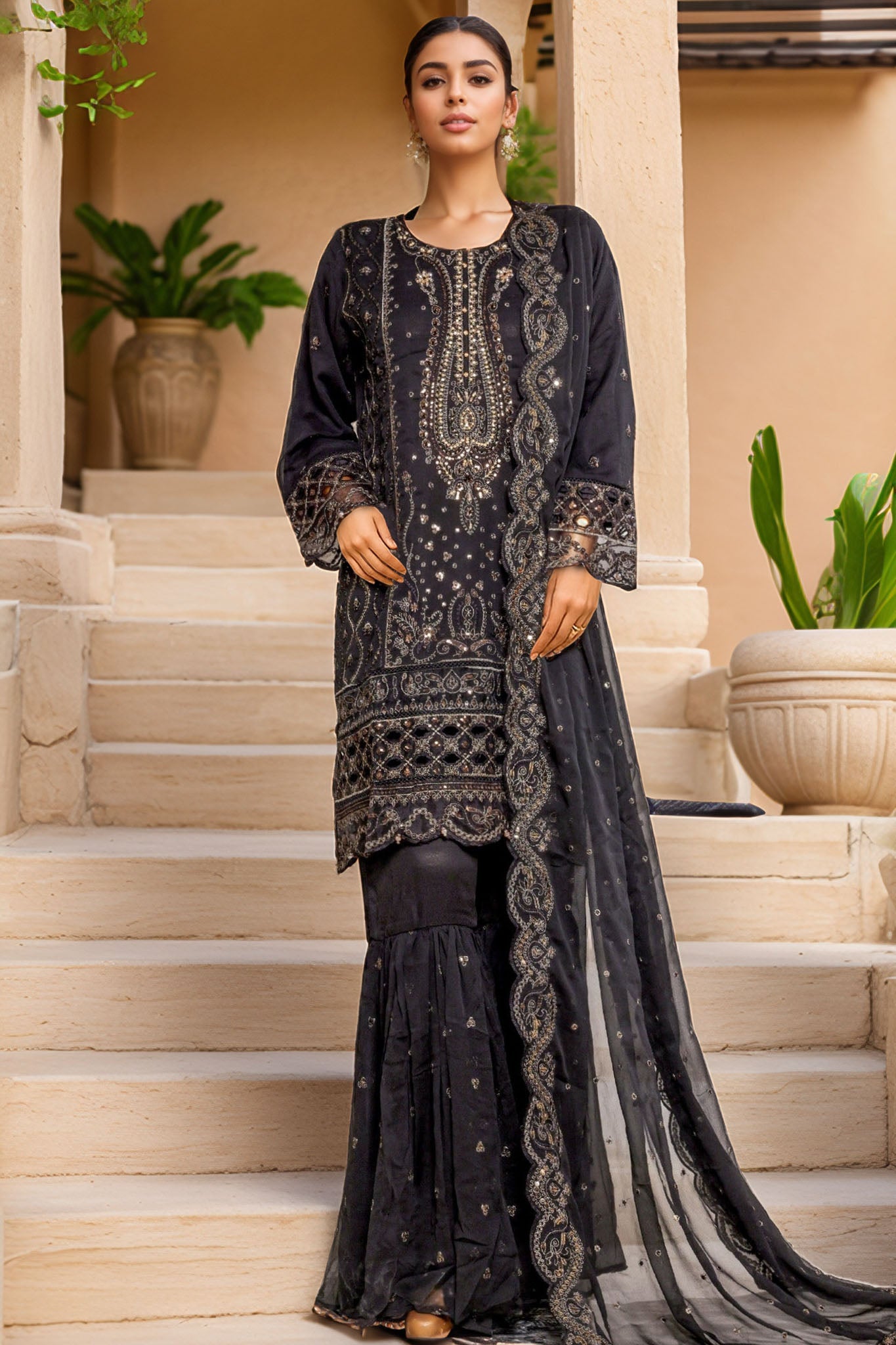 Afsany by Sada Bahar Stitched 3 Piece Luxury Chiffon Vol-13 Collection'2025-CR-28-Black