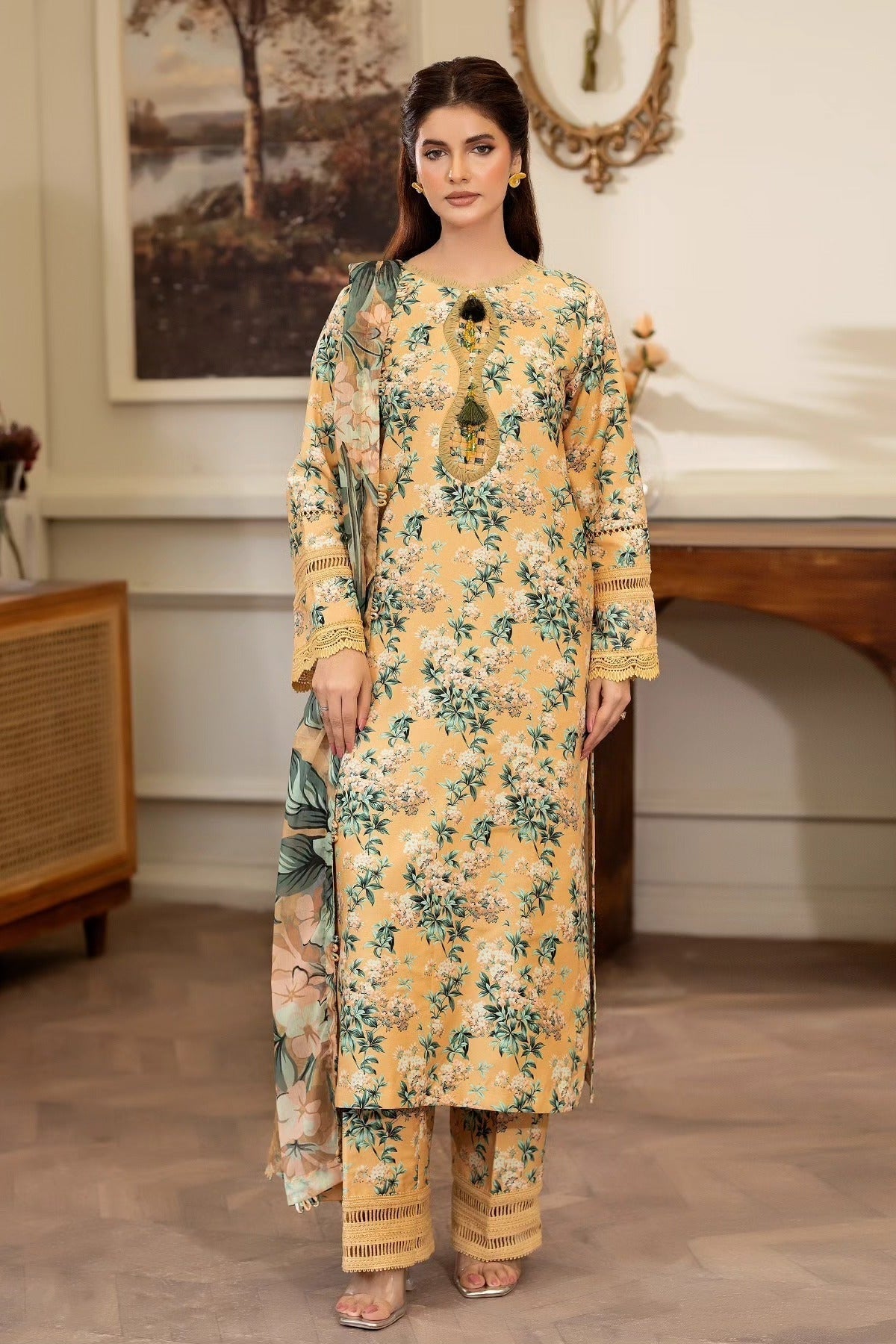 Summer Scent By Nine Needles Stitched 3 Piece Summer Collection'2025-Amber Lily-NP-03