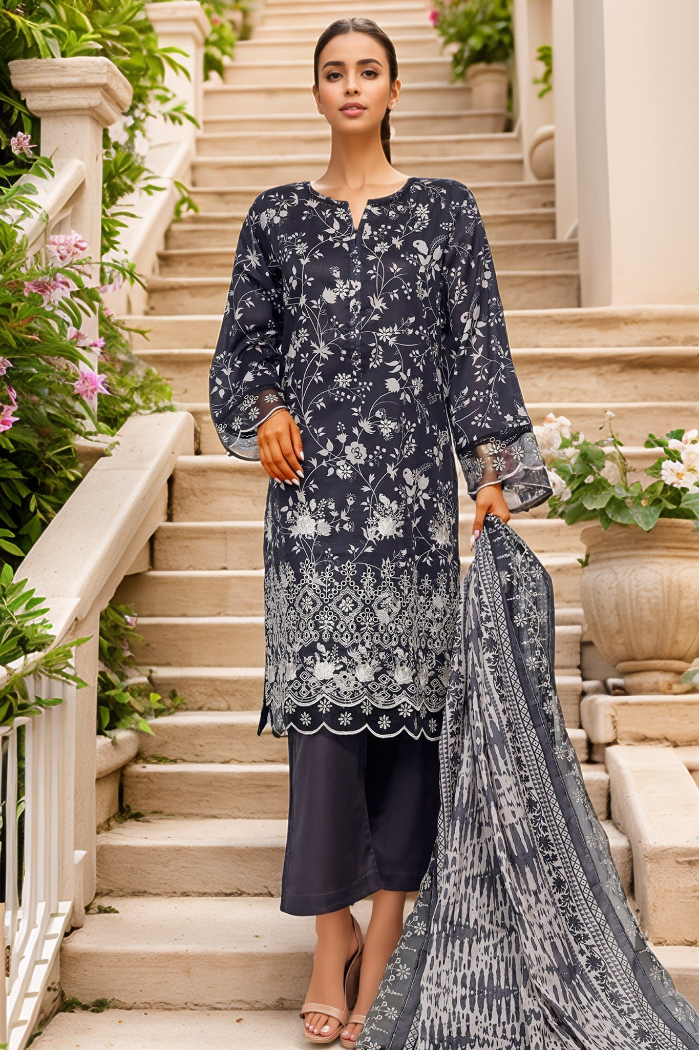 Amyrah By Sada Bahar Stitched 3 Piece Emb Festive Collection-CK-5286-Black