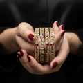 Zeesy Ancestral Motif Ornate Jewel Bangles - Pink