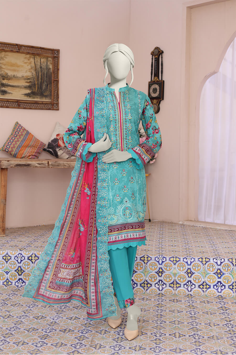 Almeerah Unstitched 3 Piece Emb Cutwork Lawn Vol-04 Collection'2025-Aqua Mint Breeze