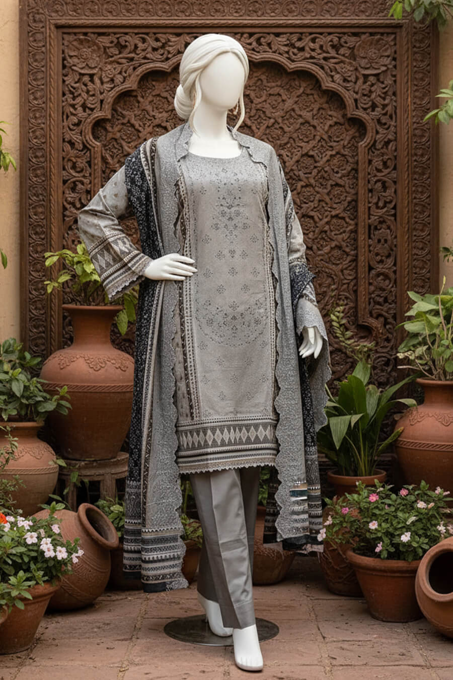 Almeerah Unstitched 3 Piece Winter Khaddar Luxe Collection'2025-Ash Mist Elegance
