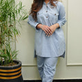 Urban Cut 2 Piece Cotton Chambray Embellished  Co- Ord Set
