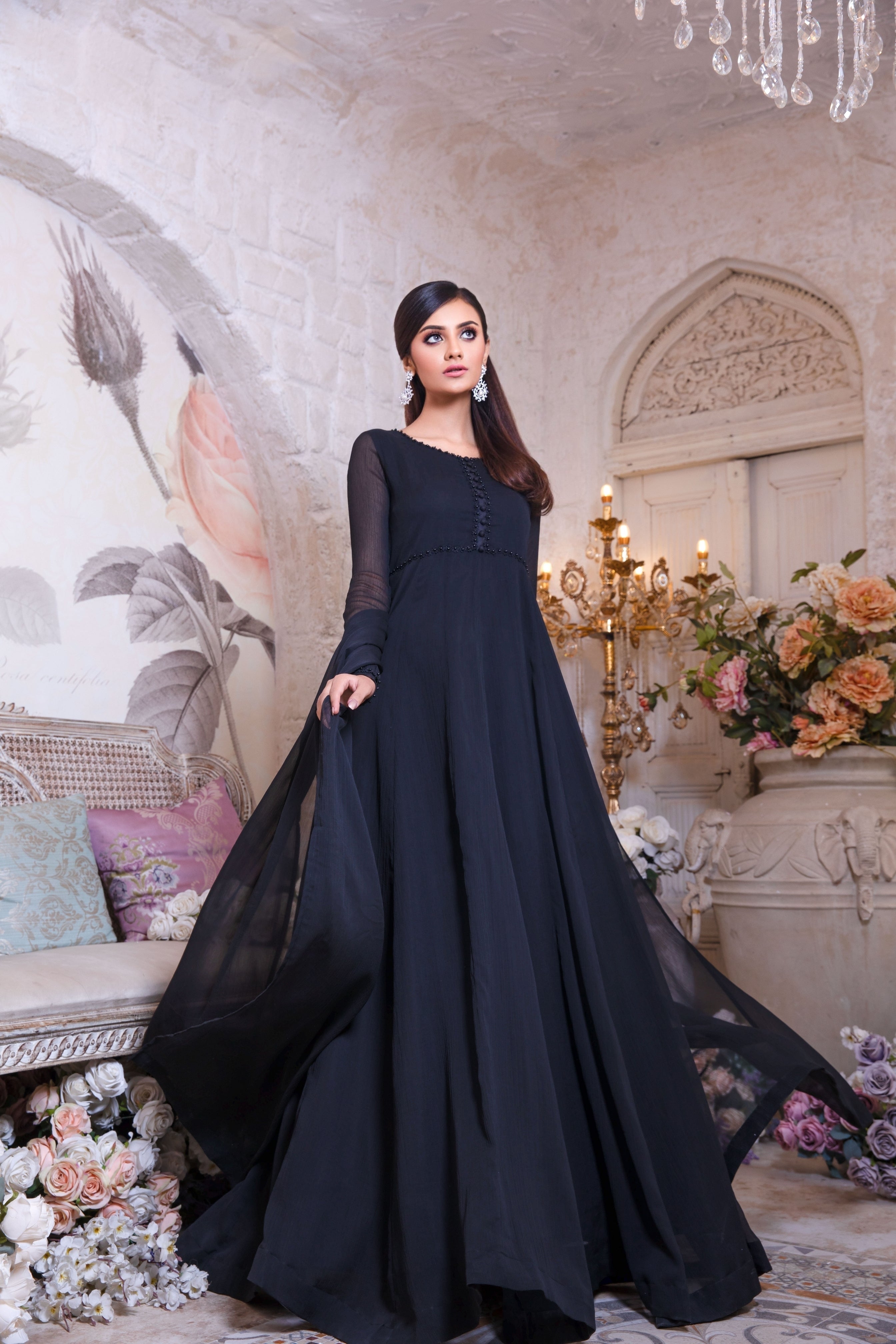 Kalidaar Frocks By Asma & Sidra Stitched Formals Suit-Shama (Plain Chiffon Frock)