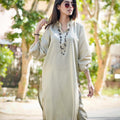 Zauk Stitched 2 Piece Collection-Beige Two Piece Dress