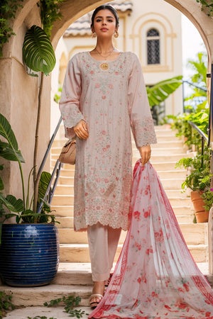 Bin Saeed Stitched 3 Piece Luxury Plain Cotton With Chiffon Dupatta Collection'2025-SMPC-2068-Pink