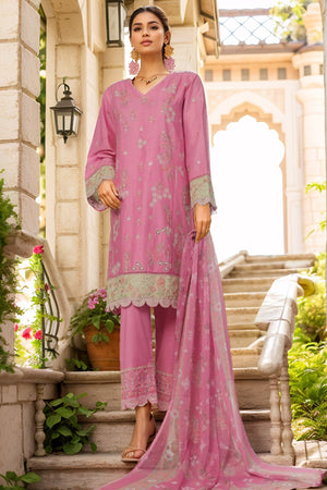Bin Saeed Stitched 3 Piece Luxury Plain Cotton With Chiffon Dupatta Collection'2025-SMPC-1862-Pink