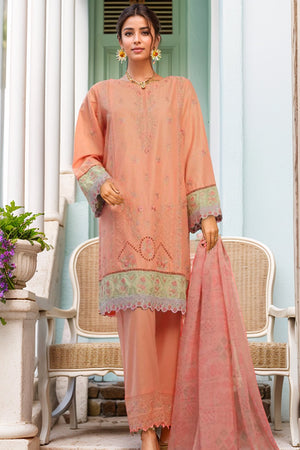 Bin Saeed Stitched 3 Piece Luxury Plain Cotton With Chiffon Dupatta Collection'2025-SMPC-1863-Peach
