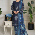 Bin Saeed Stitched 3 Piece Luxury Plain Cotton With Emb Printed Back Collection'2025-NSM-2473-Blue