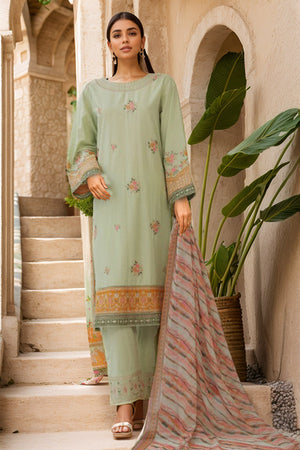 Bin Saeed Stitched 3 Piece Luxury Plain Cotton With Chiffon Dupatta Collection'2025-SMPC-1824-Pista