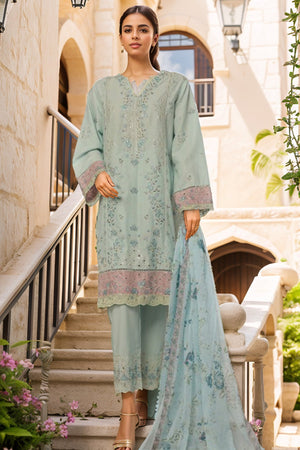 Bin Saeed Stitched 3 Piece Luxury Plain Cotton With Chiffon Dupatta Collection'2025-SMPC-1869-Ferozi