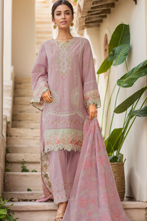 Bin Saeed Stitched 3 Piece Luxury Plain Cotton With Chiffon Dupatta Collection'2025-SMPC-1870-Pink