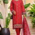 Bin Saeed Stitched 3 Piece Luxury Plain Cotton With Chiffon Dupatta Collection'2025-SMPC-2077-Red