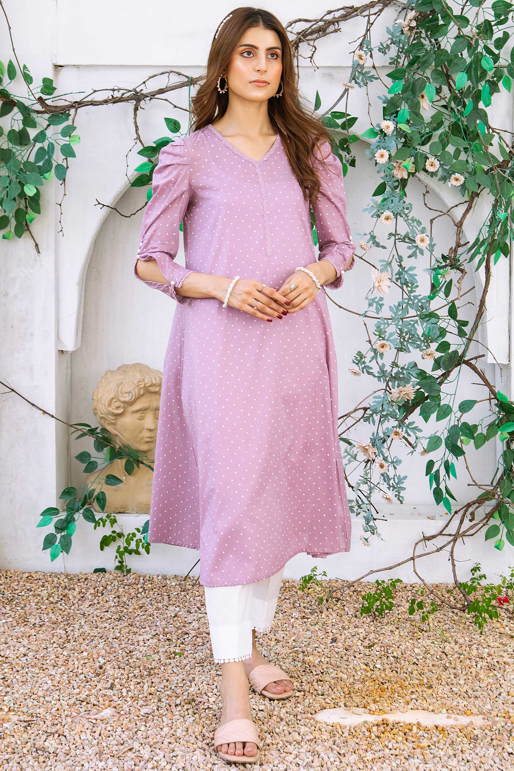 Aayra Stitched Summer Collection'2025-AY361 - Purple Dot Shirt
