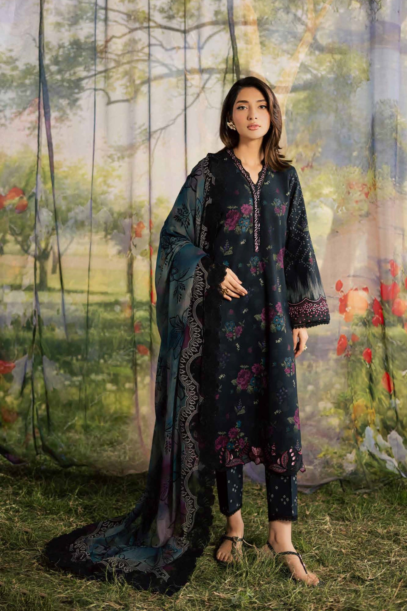 Bloom By Nureh Unstitched 3 Piece Emb and Printed Doriya Lawn Suit-BL-18