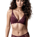BLS - Bloom Light Padded And  Wired Plunge Lace Bra Set - Red