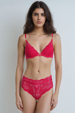 BLS - Eartha Wired And Paded Lace Bra Set - Red
